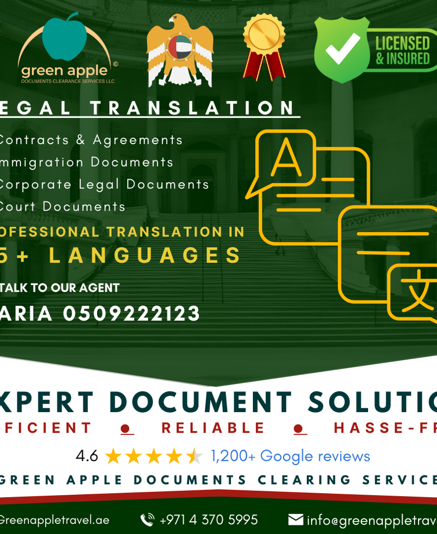 Legal Translation Services in Dubai, UAE — Green Apple Travel & Tourism, Dubai