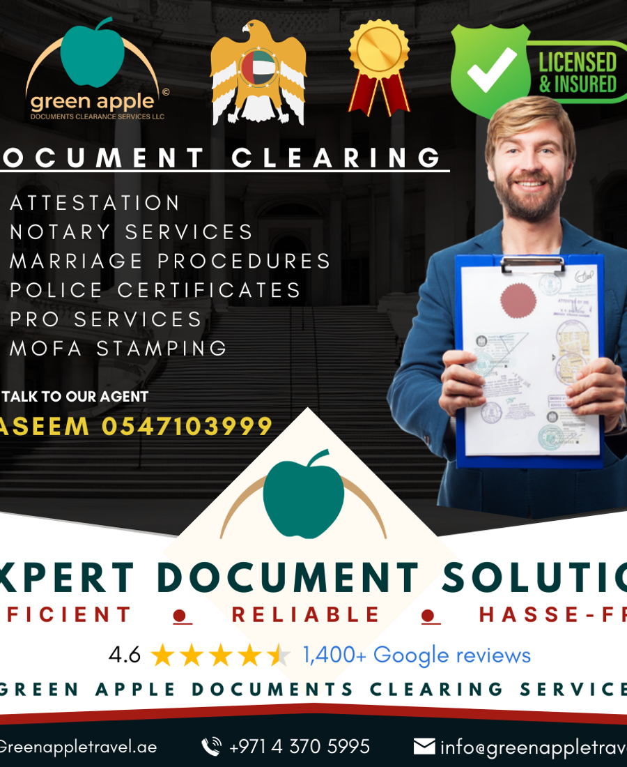 Document Clearing Services Dubai — Attestation & MOFA — Green Apple Travel & Tourism, Dubai