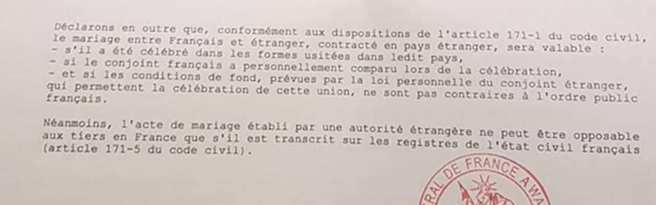 Acte de Mariage (Marriage Certificate) Apostille
