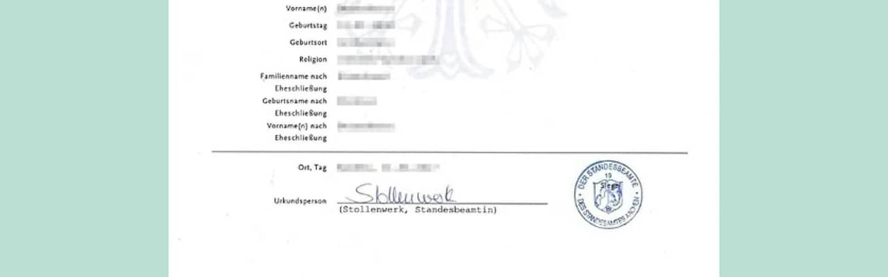 Heiratsurkunde (Marriage Certificate) Apostille