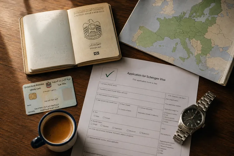 UAE passport and Emirates ID on a visa application form for UAE residents &mdash; processed by Green Apple Travel, Bur Dubai
